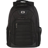 OGIO Drifter backpack with laptop compartment and luggage pass-through system, shown with multiple compartments and adjustable straps.