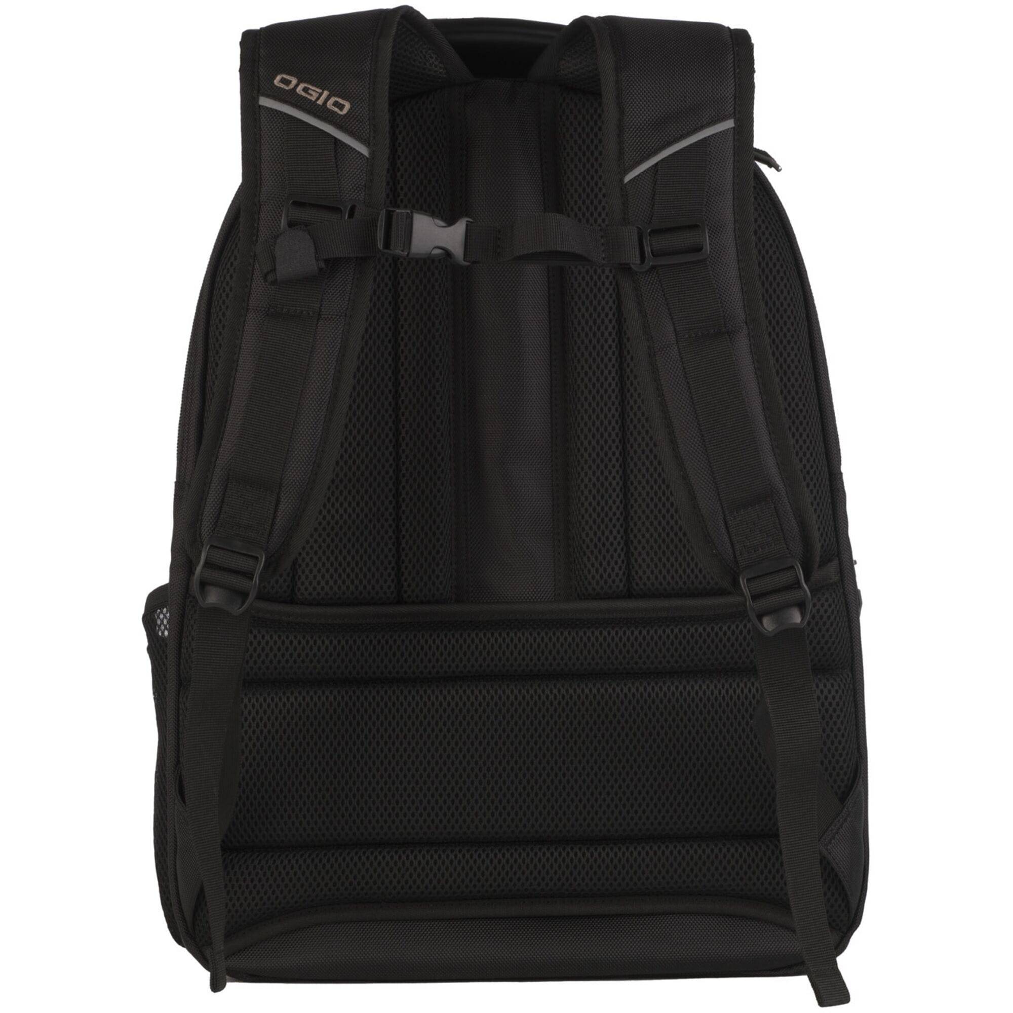 OGIO Drifter backpack with laptop compartment and luggage pass-through system, showing durable design and multiple storage pockets.