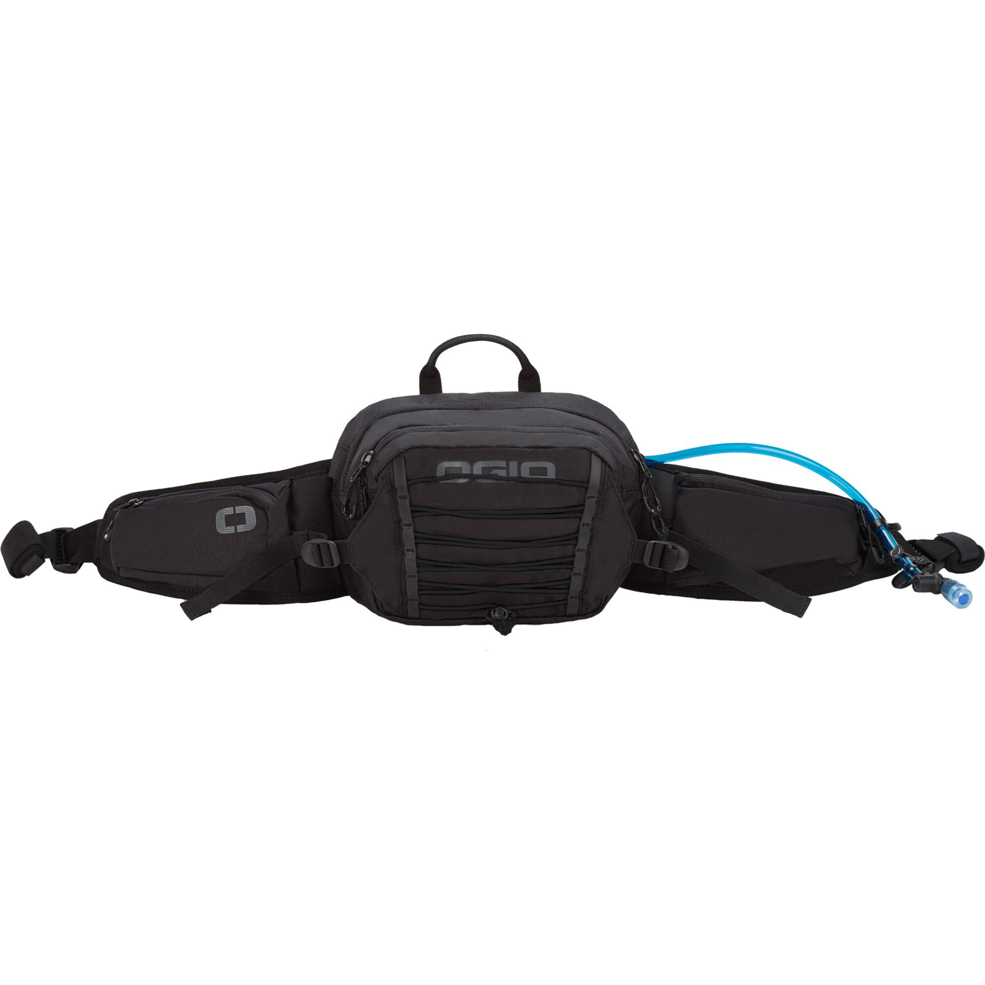 OGIO Ripper 1.5L hydration pack in black with insulated cooler fabric and multiple pockets, designed for outdoor hydration accessories.
