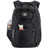 OGIO Excelsior black backpack with padded laptop sleeve for 17-inch laptops, showing multiple compartments and ergonomic design.