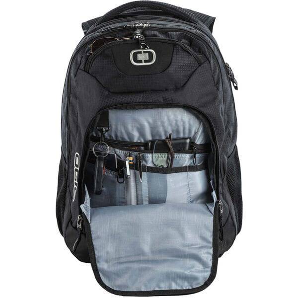 OGIO Excelsior black backpack with padded compartment for 17-inch laptops, showcasing a sleek, durable accessory for travel and work.