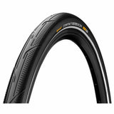Continental Contact Urban Reflex E-Bike tyre with puncture protection and reflective sidewall, mounted on a bike wheel.
