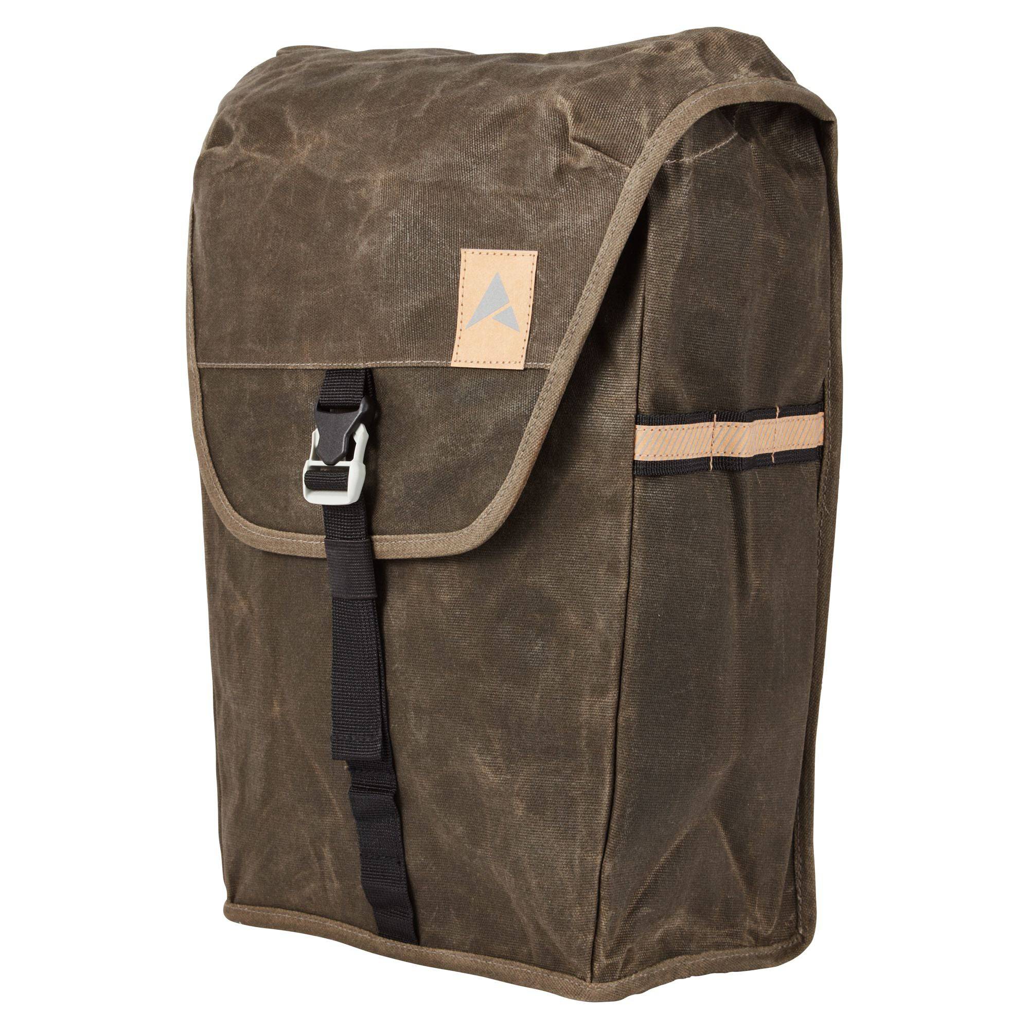 Pair of Altura Heritage 40L cycling panniers in water-resistant waxed canvas olive, designed for bike touring and commuting.