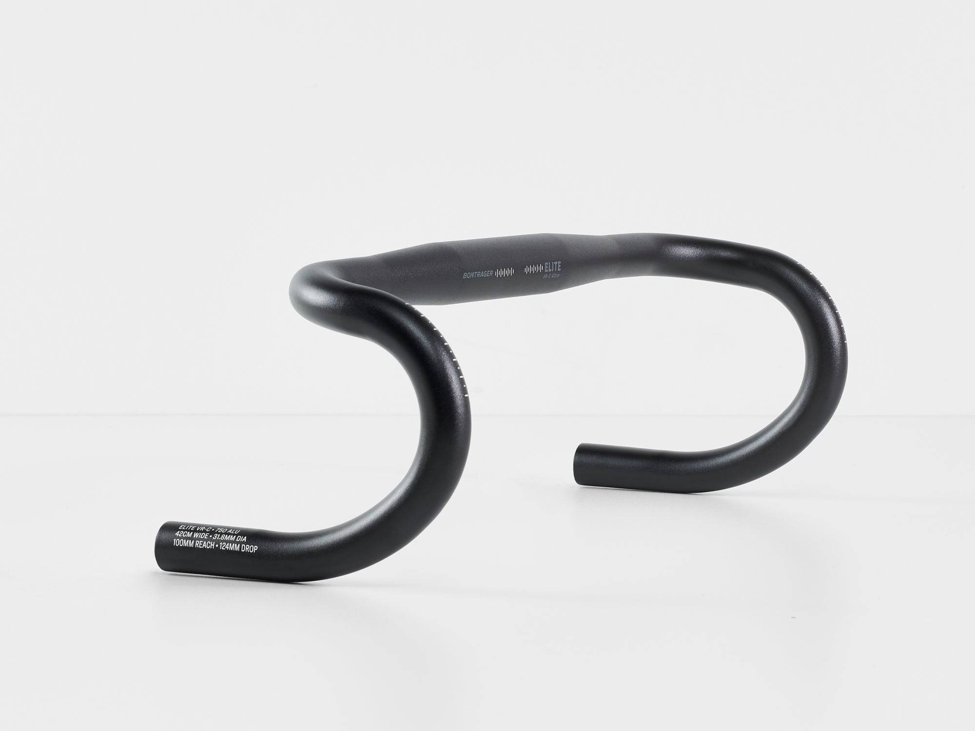 Bontrager Elite VR-C road handlebar with compact, variable-radius design and aero bar compatibility, shown from the side.