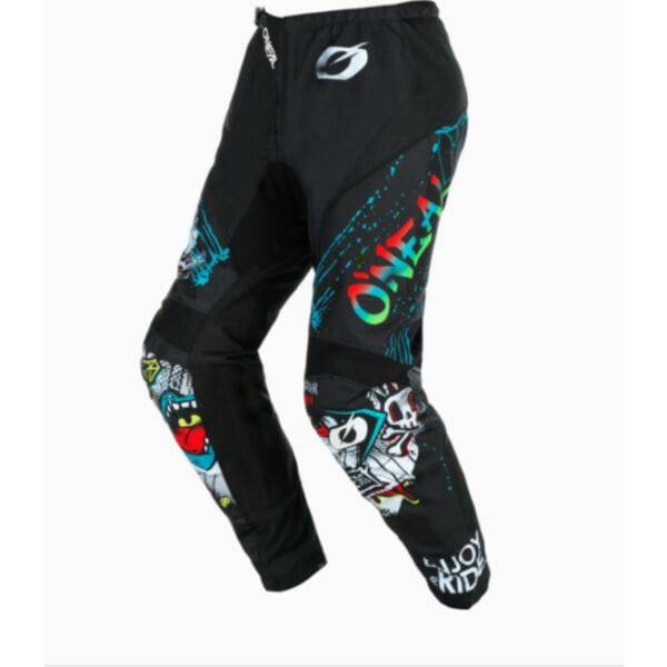 Youth motocross pants by Oneal, RANCID V24 model, featuring adjustable waistband and durable clothing design for motocross riding.