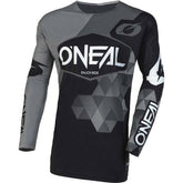 Oneal Mayhem Covert V.23 MTB jersey with slim fit, sublimated graphics, and silicone grip for mountain biking comfort.