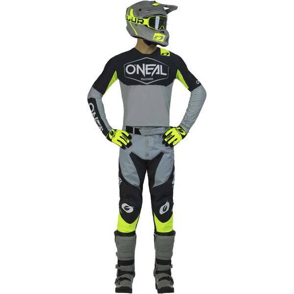 Oneal Mayhem HEXX V.23 MTB riding pants showing breathable, durable fabric and reinforced knee areas for mountain biking.