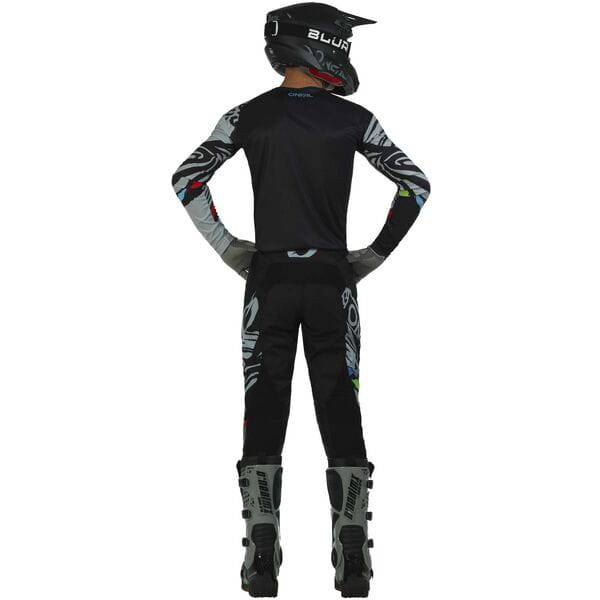 Youth MTB jersey by Oneal featuring wild print design, lightweight and breathable fabric for trail riding comfort.