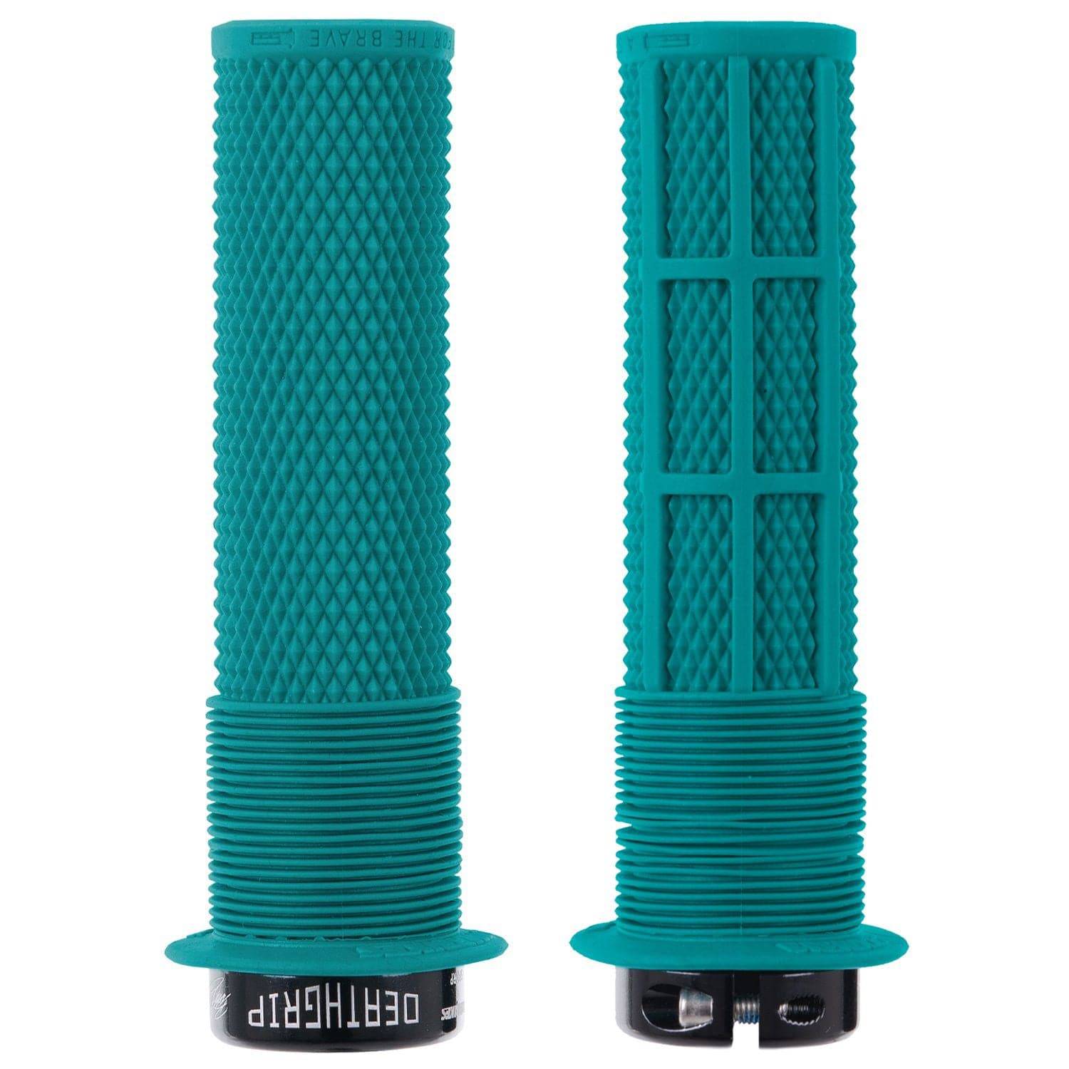 DMR Bikes Brendog Deathgrip flange mountain bike handlebar grips, black rubber grips with textured surface for enhanced grip.