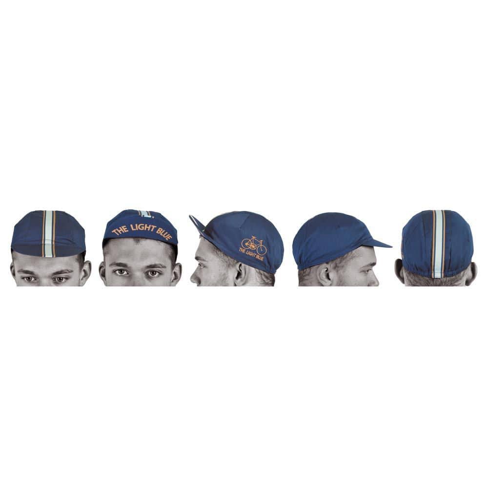 Light Blue cycling cap with elastic fit and embroidered logo, lightweight headwear for outdoor biking activities