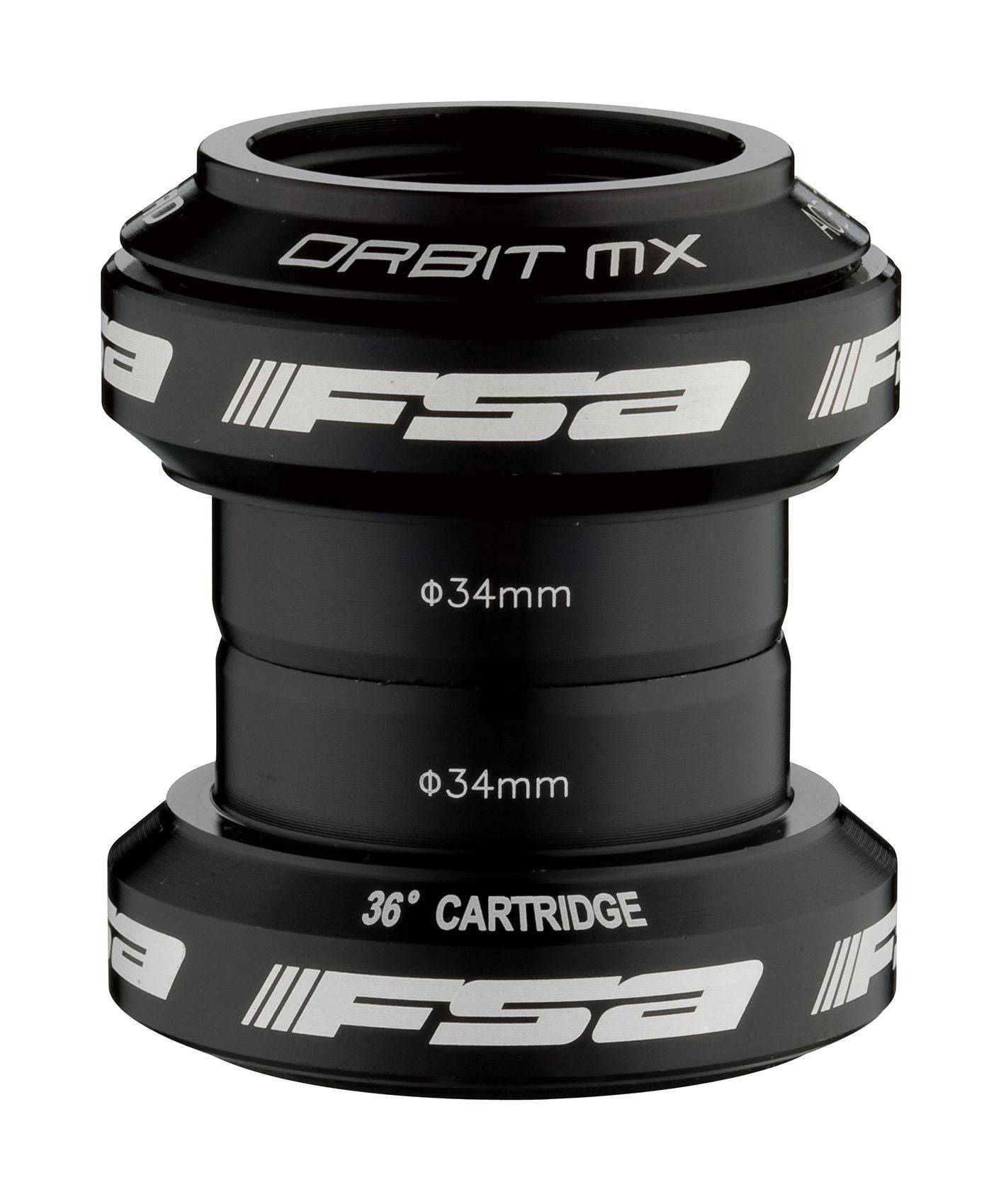 FSA Orbit MX 1-1/8 black headset with 36° angular contact bearings for bicycle steering components