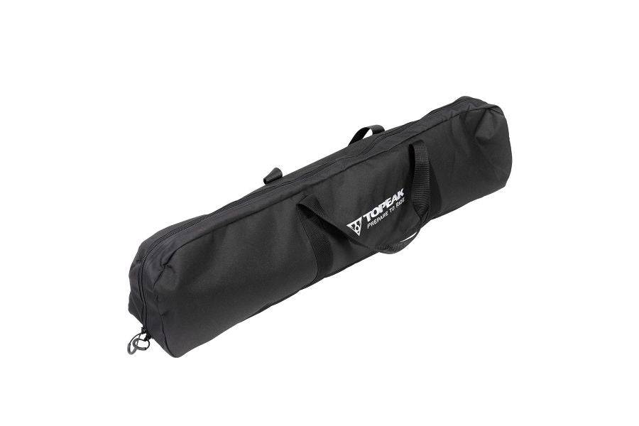 Black Topeak Prepstand Bag made of durable 600D Cordura, designed for storing tools and accessories on the Prepstand X.