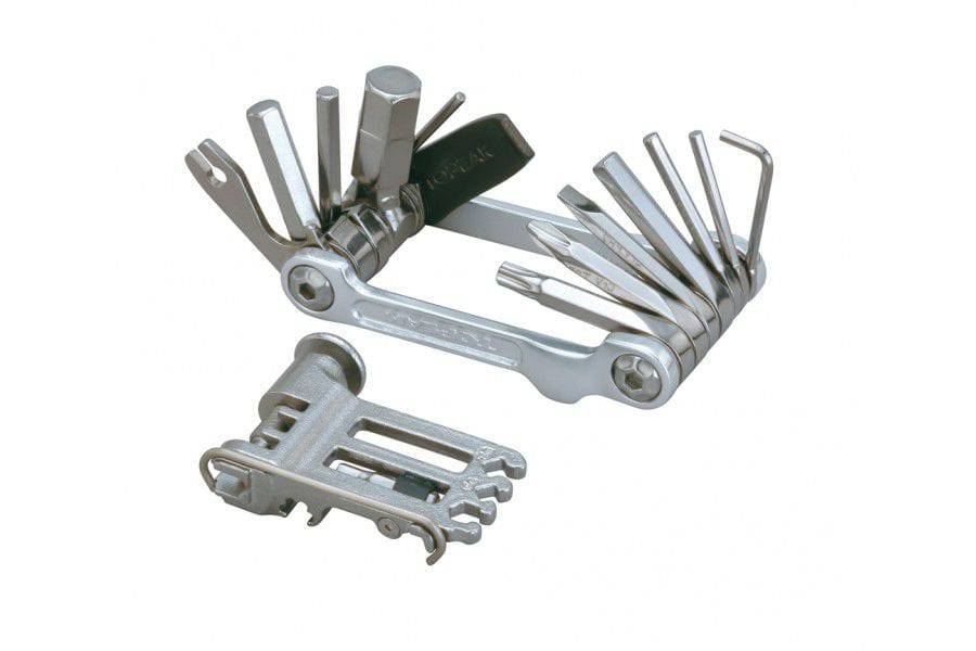 Topeak Mini 20 Pro bike multi-tool with various screwdrivers and wrenches, compact and versatile for bike repairs.