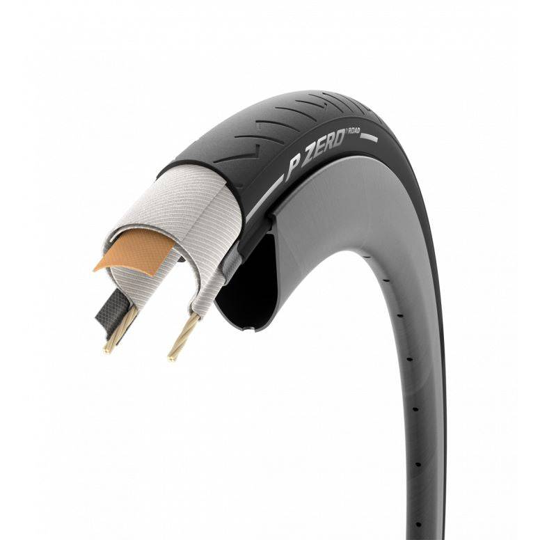 Pirelli P Zero Road Black 700x32c EVOCompound Clincher Folding Tyre with TechBELT for road bicycles.