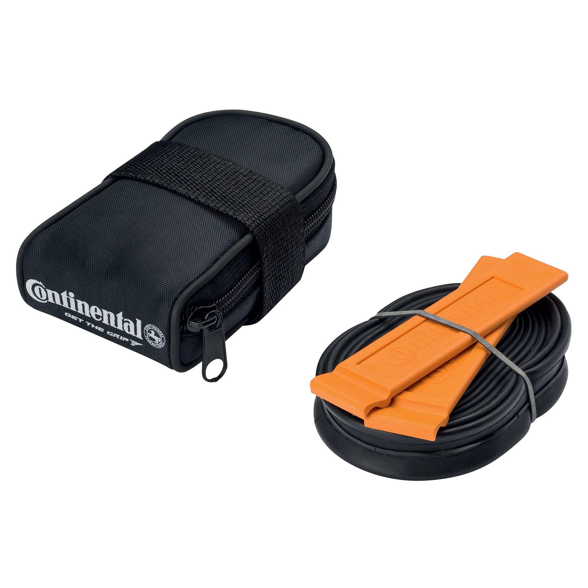 Continental Road Saddle Bag with Race 700x20-25 Presta tube, 48mm valve, and 2 tyre levers in black for cycling accessories.