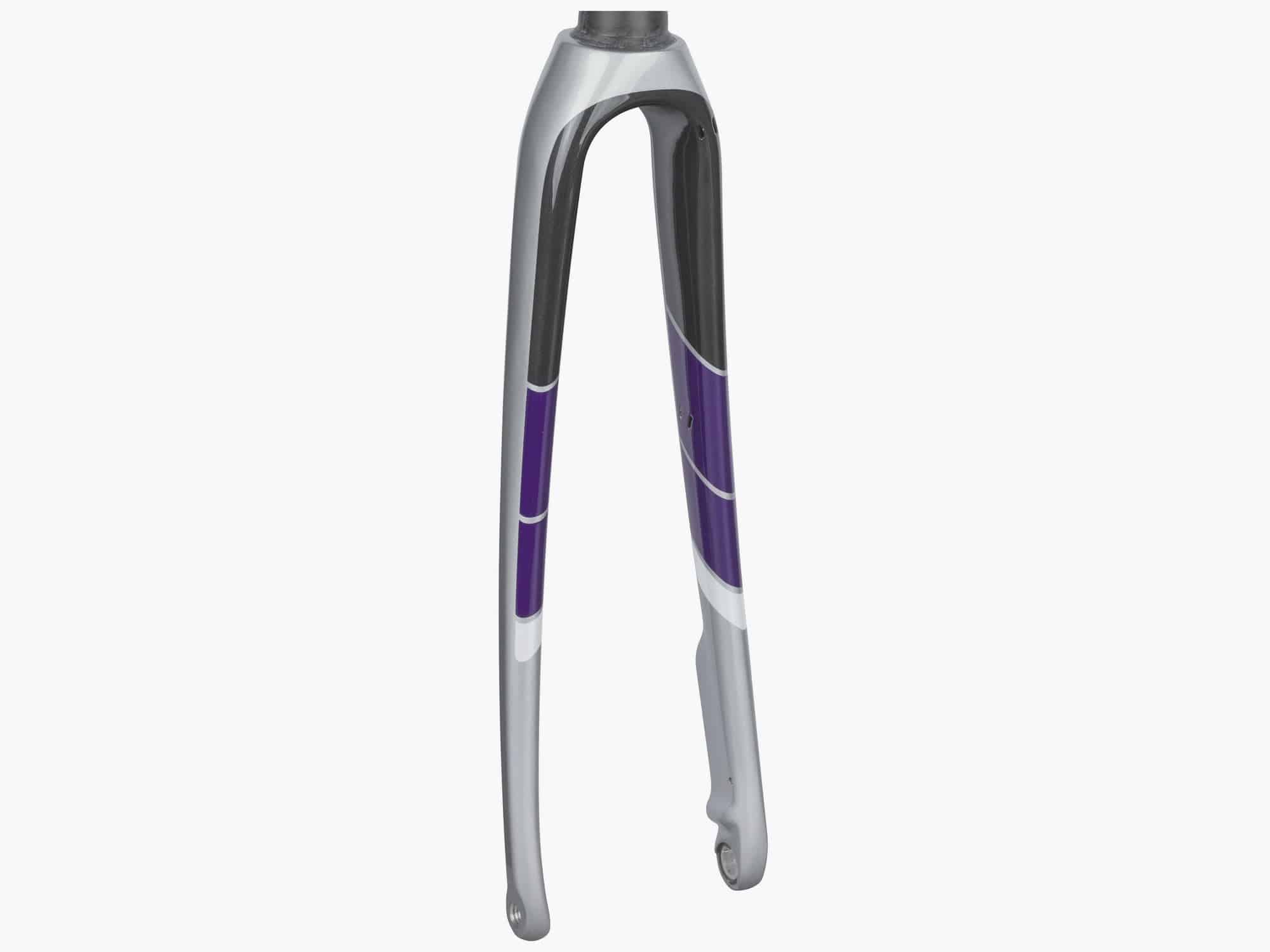 Trek 2018 Domane SL women's road bike with 700C disc brake forks, showing close-up of the black fork components.