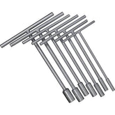 Motion Pro T-Handle Socket Set with 7 deep 6-point hand tools in 8-19mm sizes, ideal for workshop use.