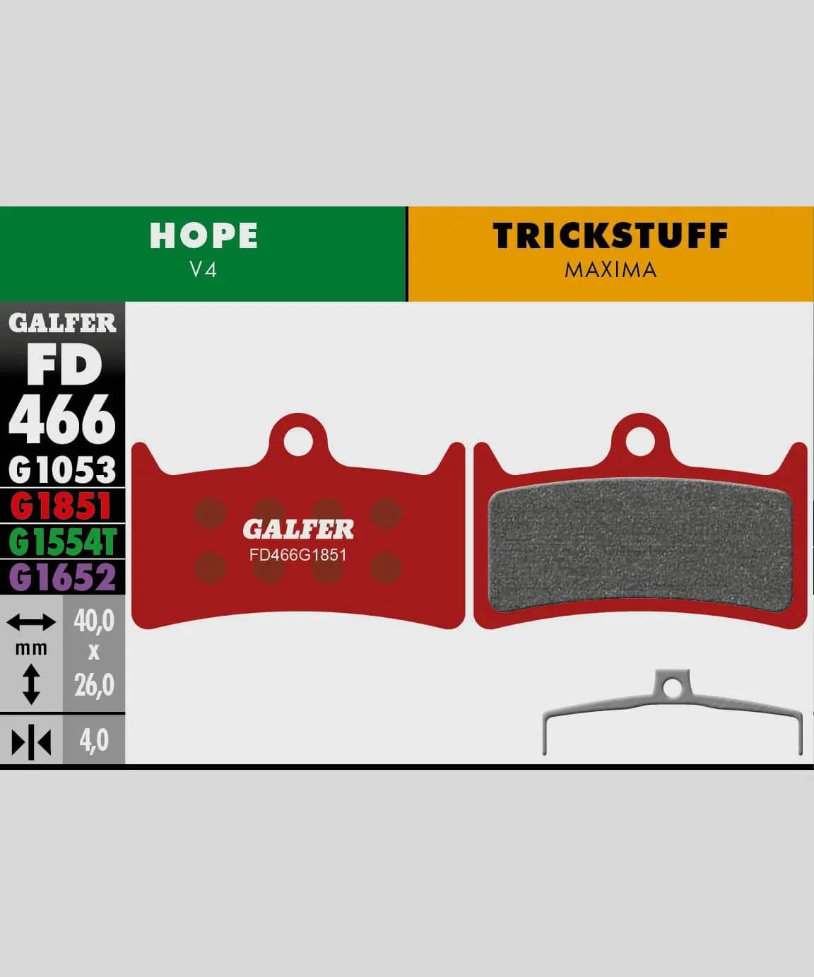 Galfer Advanced Bike Disc Brake Pads for trail, enduro, and e-MTB performance, shown installed on a mountain bike rotor.