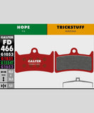 Galfer Advanced Bike Disc Brake Pads for trail, enduro, and e-MTB performance, shown installed on a mountain bike rotor.