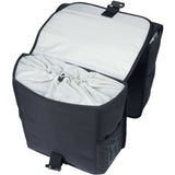 Basil GO Double Bag 32L solid black bike pannier with reflective details, designed for cycling accessories and storage.