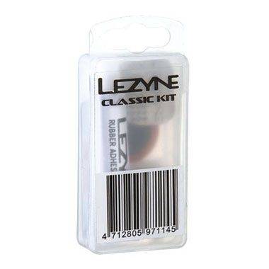 Lezyne Classic Patch Kit for tyre repairs with adhesive and tools, workshop repair kit for bicycle punctures