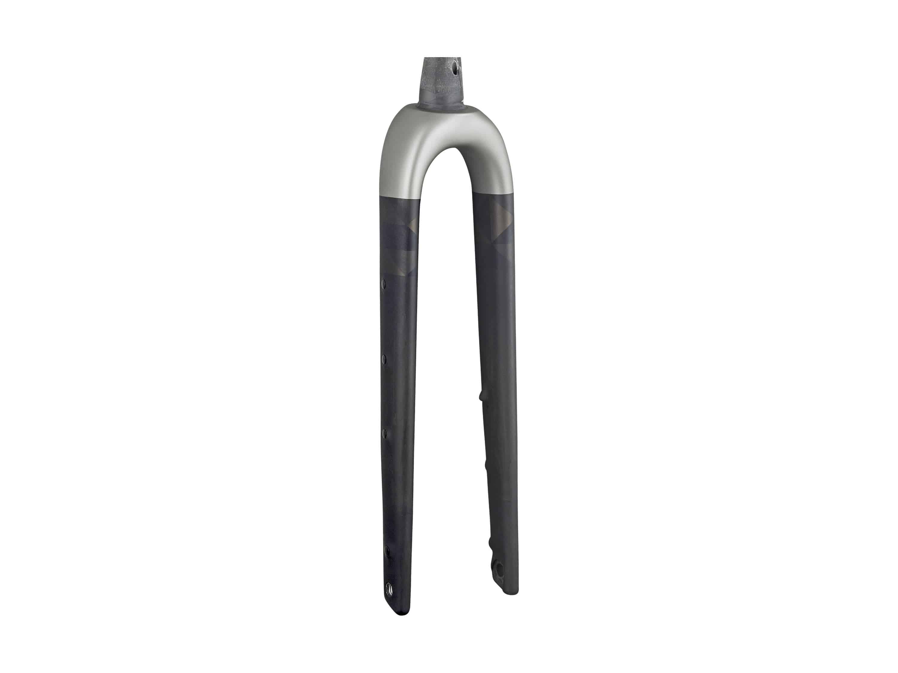 Trek Checkpoint SL7 rigid gravel bike fork, durable component with steering upgrade, shown in a close-up view.