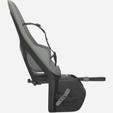 Thule Yepp 2 Maxi child bike seat with HD rack mount and click-in system, shown on a bicycle, designed for safe child riding.