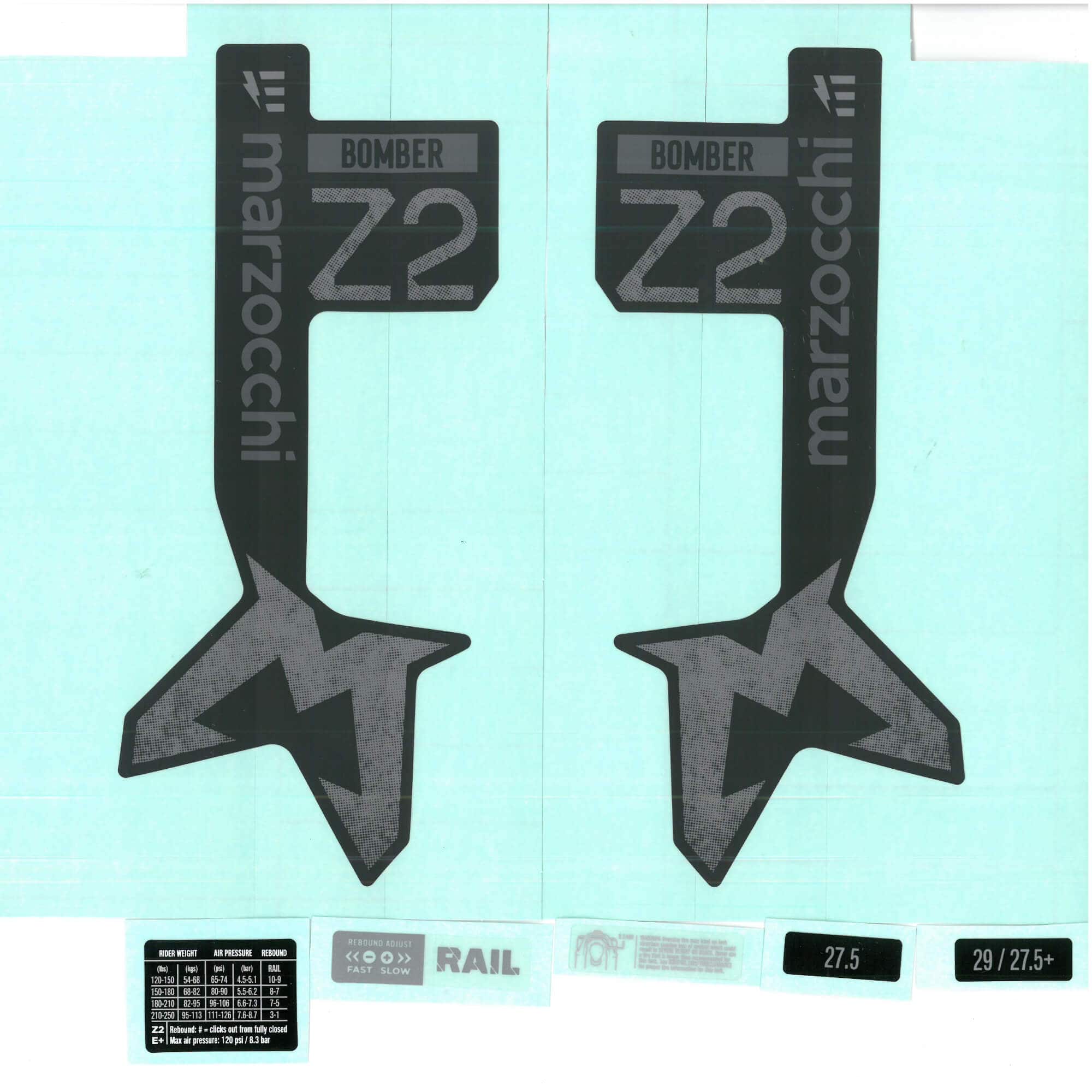Marzocchi Fork Bomber Z2 E-Tuned Std/Clear Decal Kit: Neutral Matte Black 2024 Spares & Accesories | Swinnerton Cycles