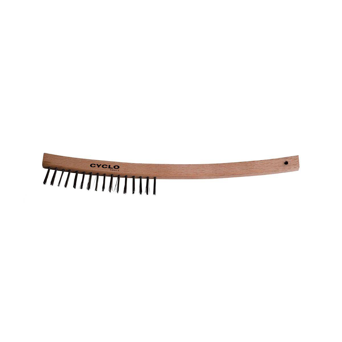 Cyclo Tools wire brush for rust removal and surface cleaning, showing metal bristles and compact workshop design.