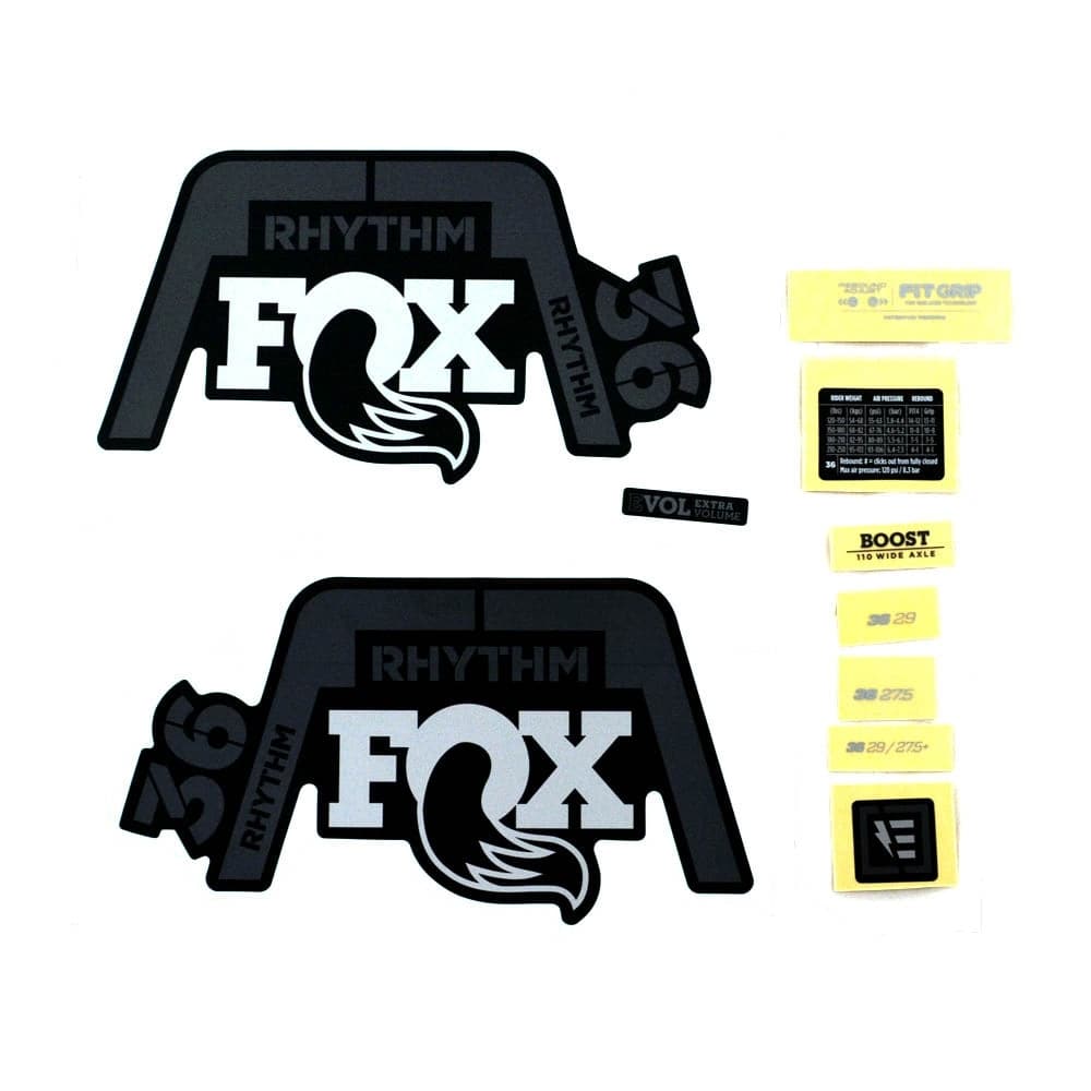 Fox Fork 36 Rhythm Decal Kit Gray Logo / Matte Black 2020 | Swinnerton Cycles