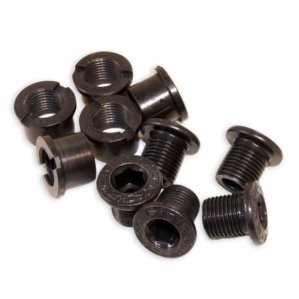 Race Face chainring bolt packs with durable spare bolts for bike crank components, shown in a close-up image.