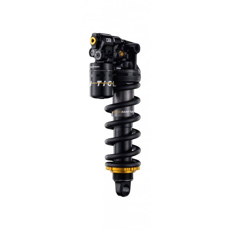 Cane Creek Tigon Coil Trunnion rear shock with air-charged coil and RAMP tube technology for mountain bikes.