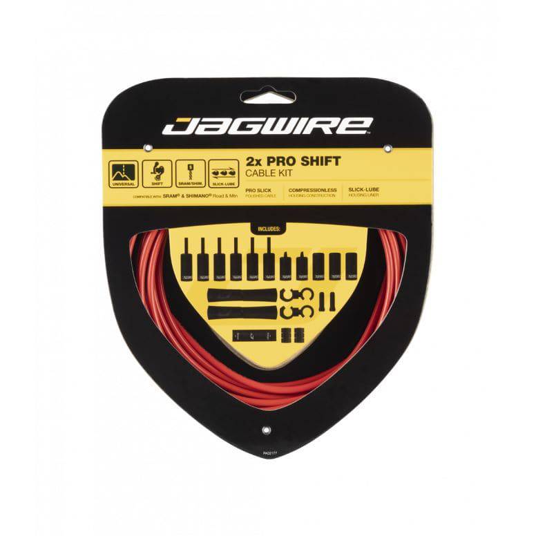 Jagwire Pro Shift Kit two cable set for road and mountain bike derailleurs, ensuring smooth gear shifting.