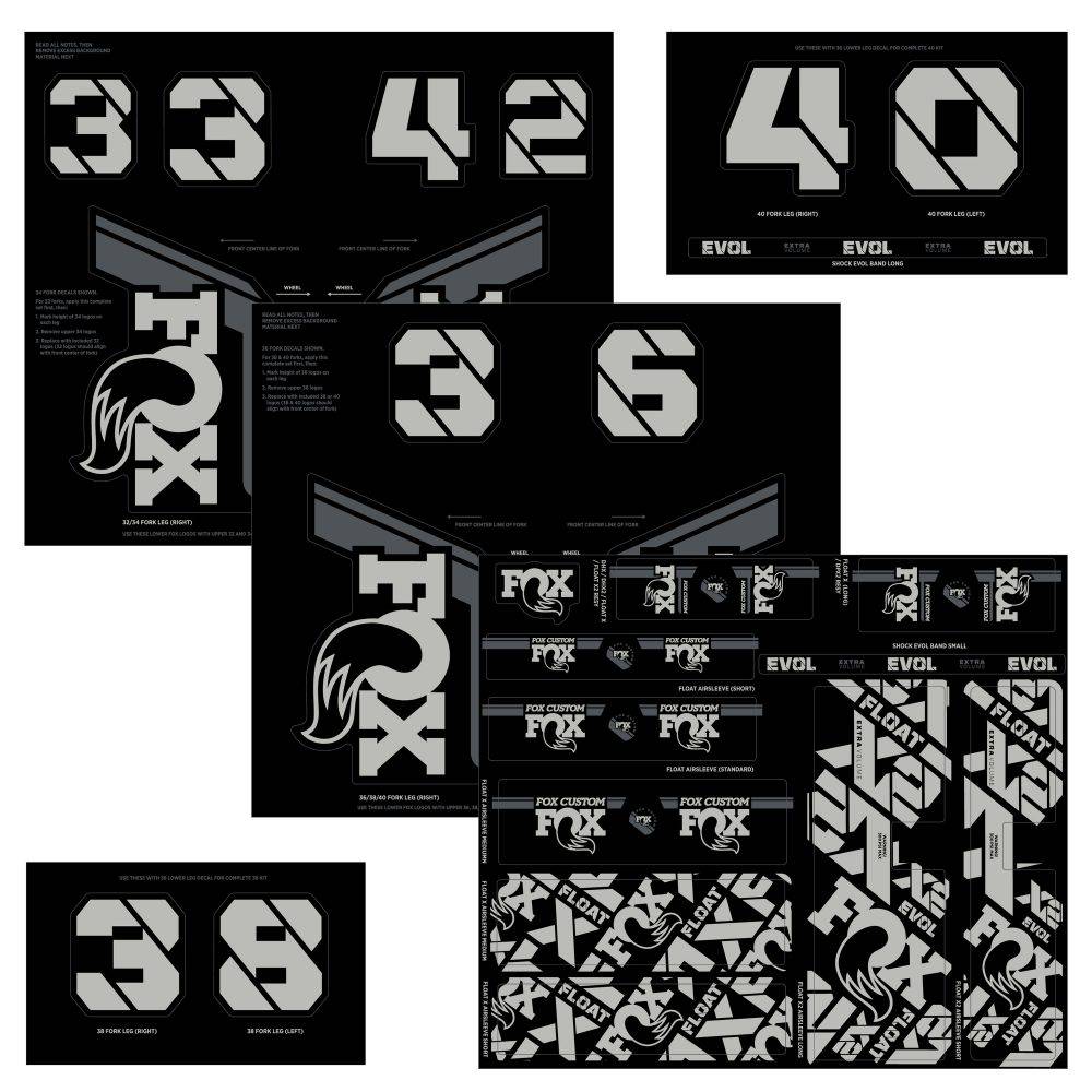 Fox Fork & Shock AM Custom Decal Kit 2021 for FOX suspension components, featuring colorful custom decals and branding.