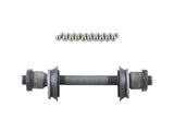 Trek Bontrager front 6-bolt hub axle kit with 100mm old loose ball silver and black components for bike wheels.