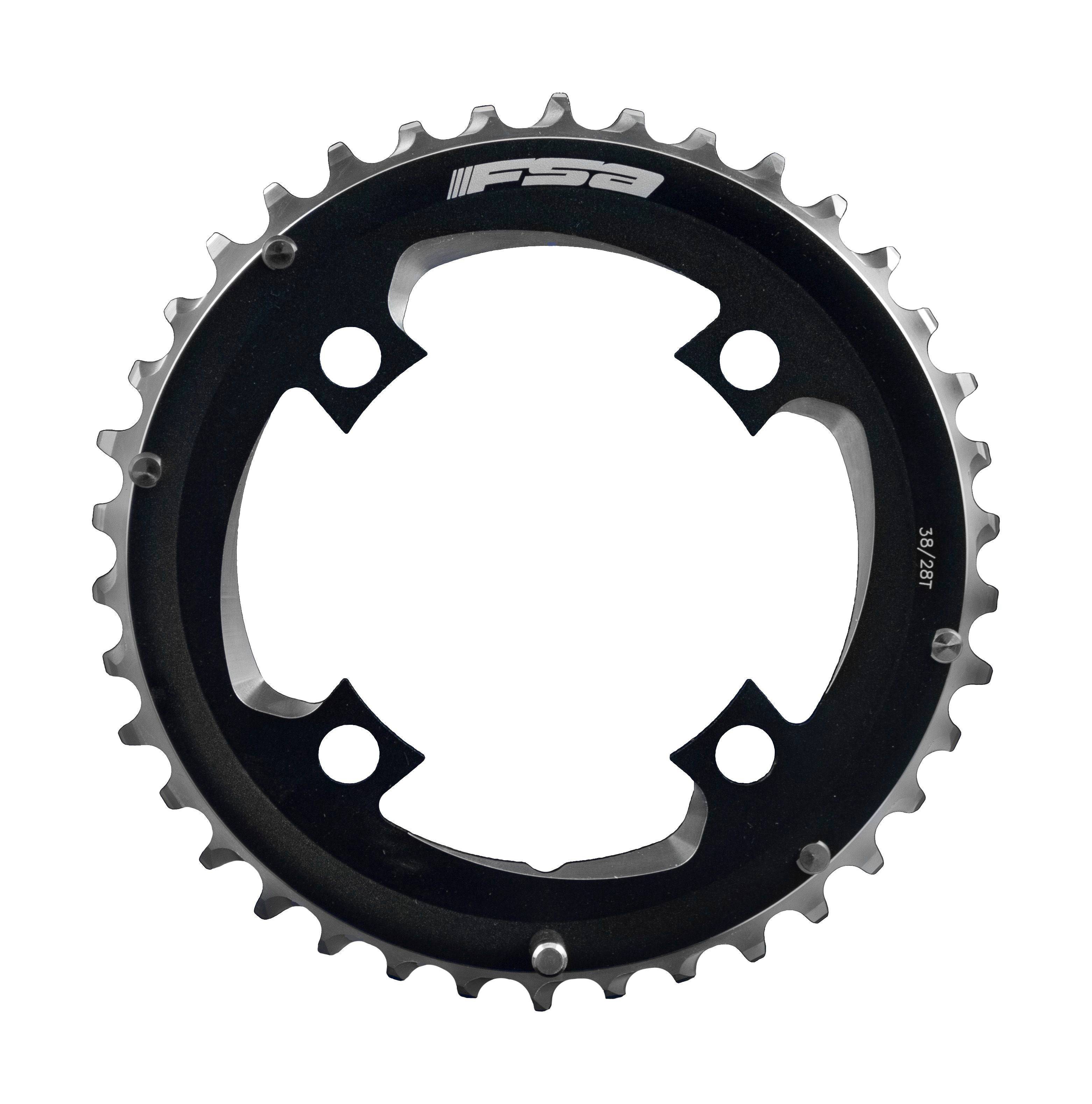 FSA Afterburner Mod MTB 2x11 chainring in black anodized with 96x38T size and 4-hole mounting for bike components
