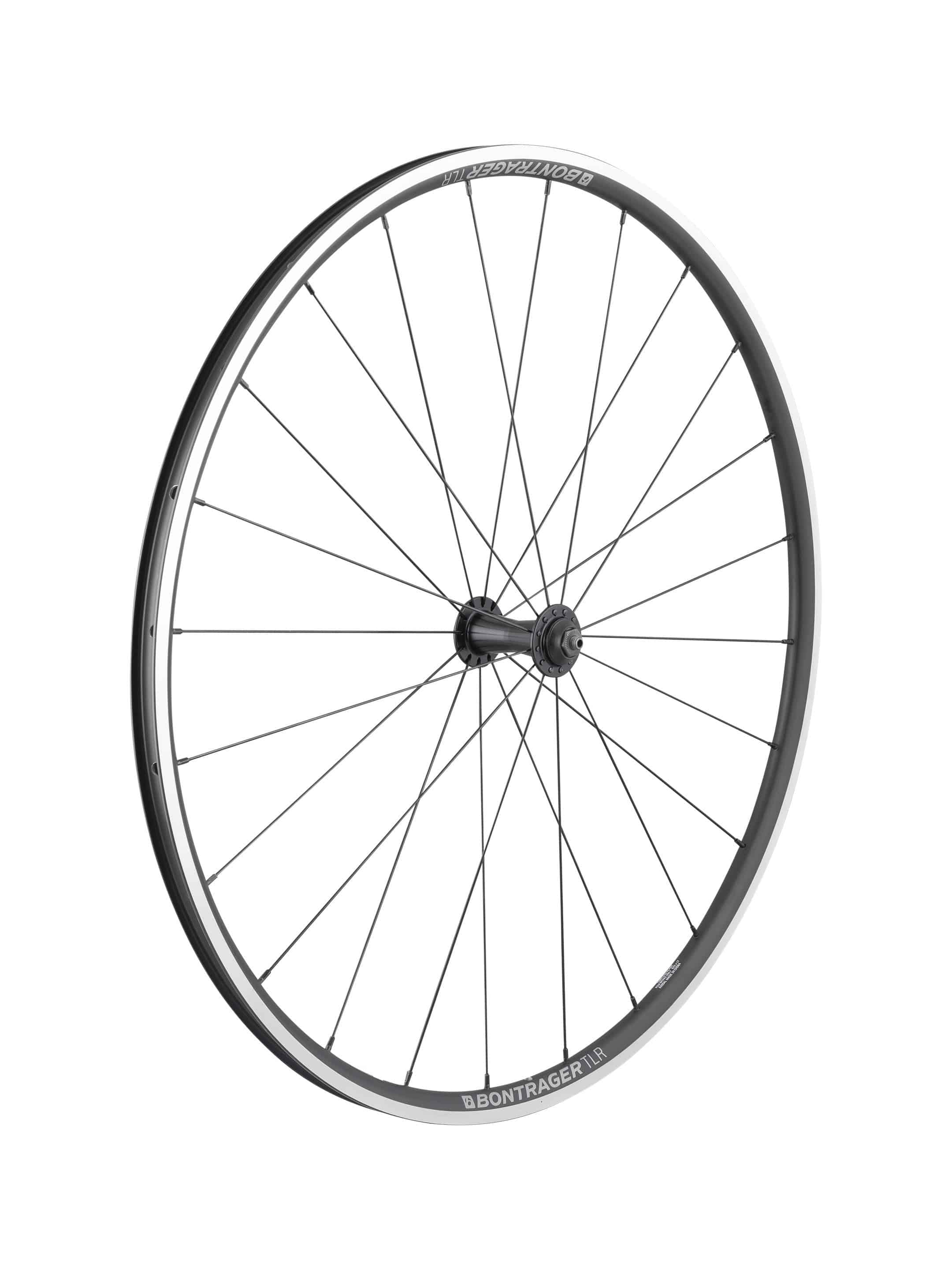 Bontrager Affinity TLR 24H 700C road wheels with tubeless-ready alloy rims and Shimano compatibility, shown with close-up focus.