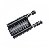 Crankbrothers TT17 SOS twin tube bike tool kit with CO2 storage in black and silver, including various bike repair tools.