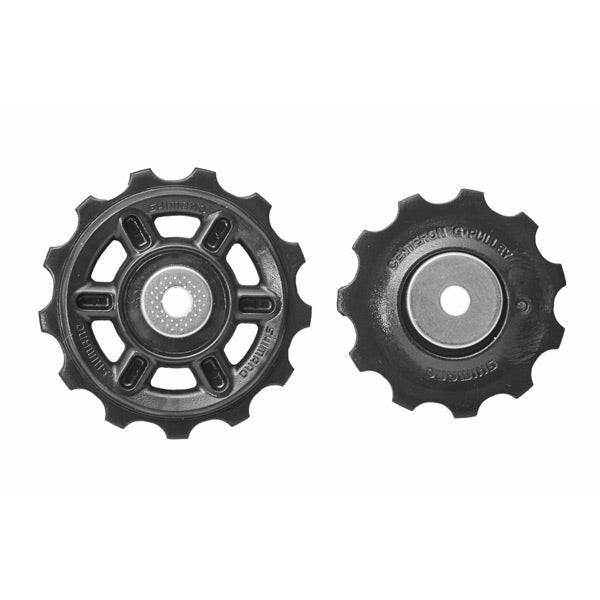 Shimano Tourney TY RD-A070 rear derailleur tension and guide pulley set showing pulleys and derailleur components.