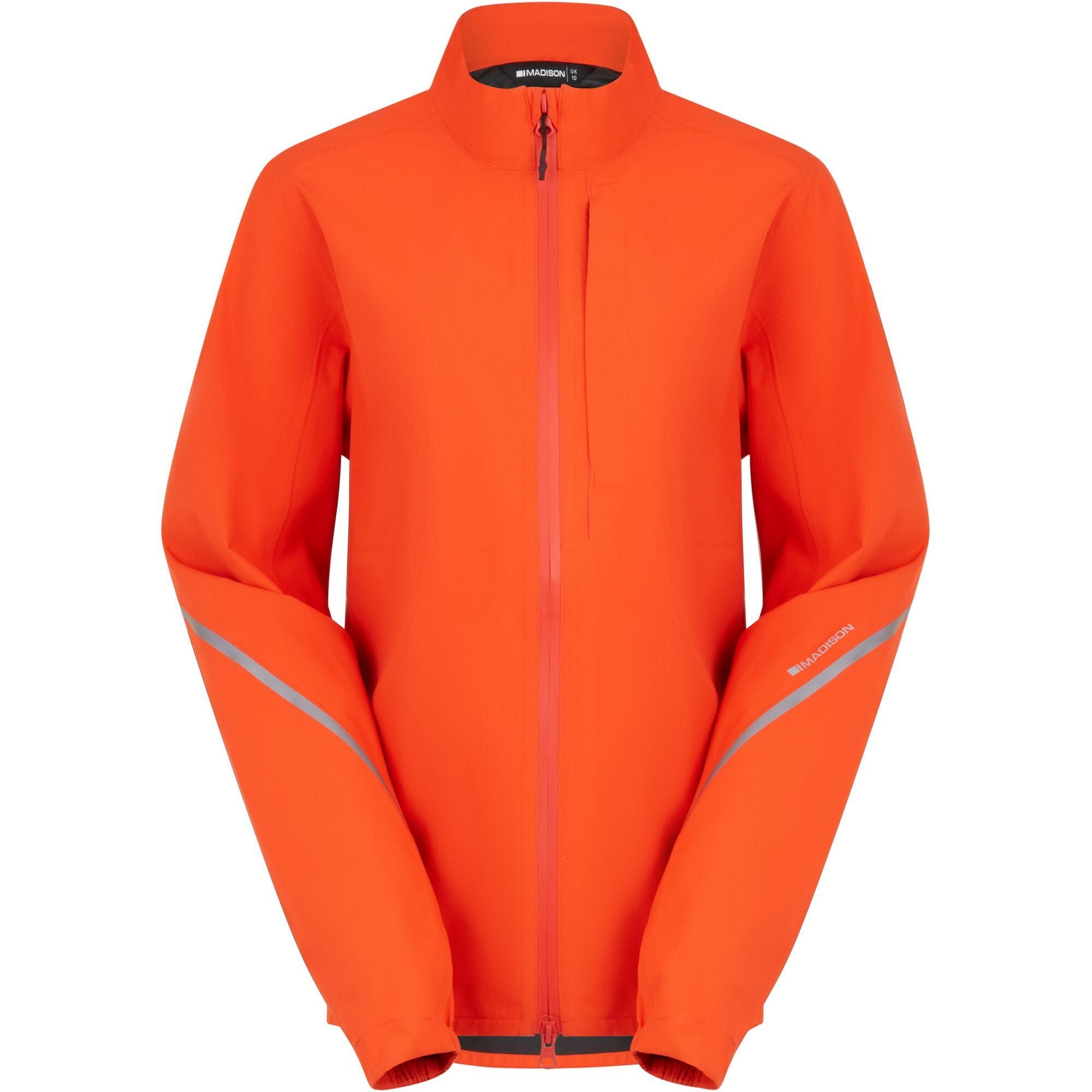 Madison Women's Waterproof Cycling Jacket with reflective safety features, lightweight outdoor clothing for cycling in wet weather.