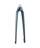 Trek FX Sport carbon disc fork with 12mm thru-axle and flat-mount calipers, showing sleek black design and mounting details.