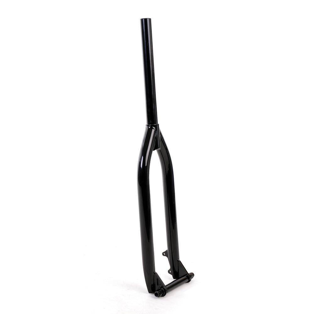 Identiti Rebate 1420 BMX jump forks with 20/14mm axle conversion system, showcasing sturdy black BMX component design.