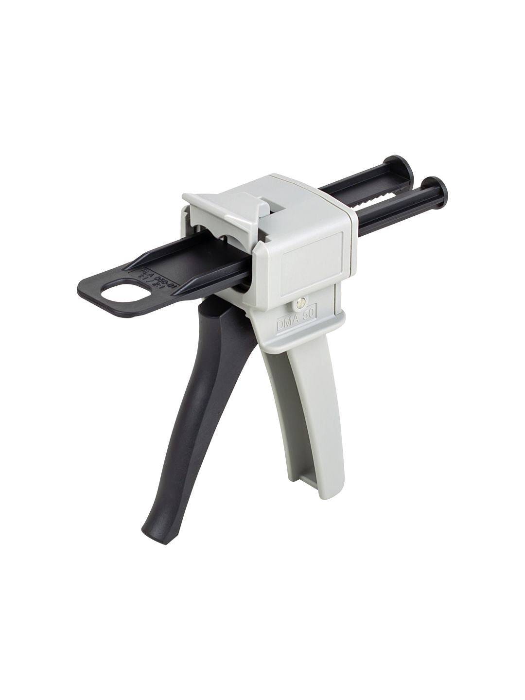 Trek 2-Part 50 ml adhesive dispenser with grey and black workshop plunger, designed for precise 1:1 and 2:1 ratio glue application