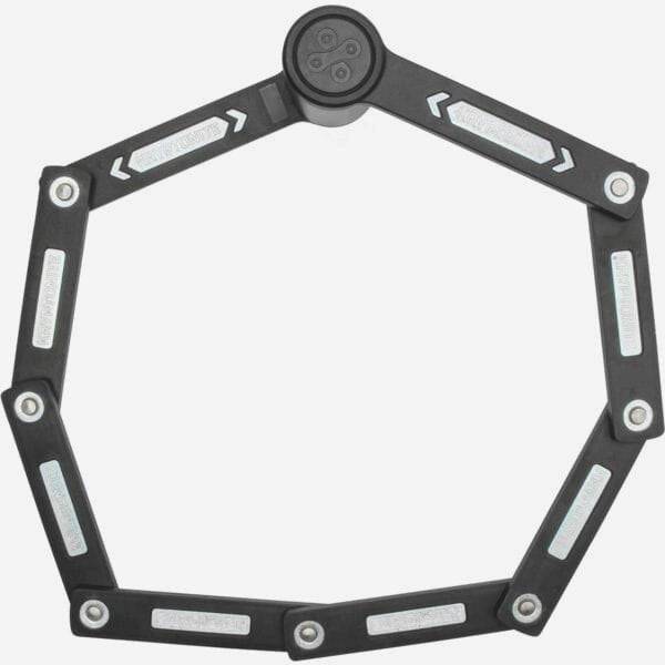 Kryptonite Keeper Mini folding bike lock with 80cm length, carry bracket, and keys, shown in a compact, portable design.