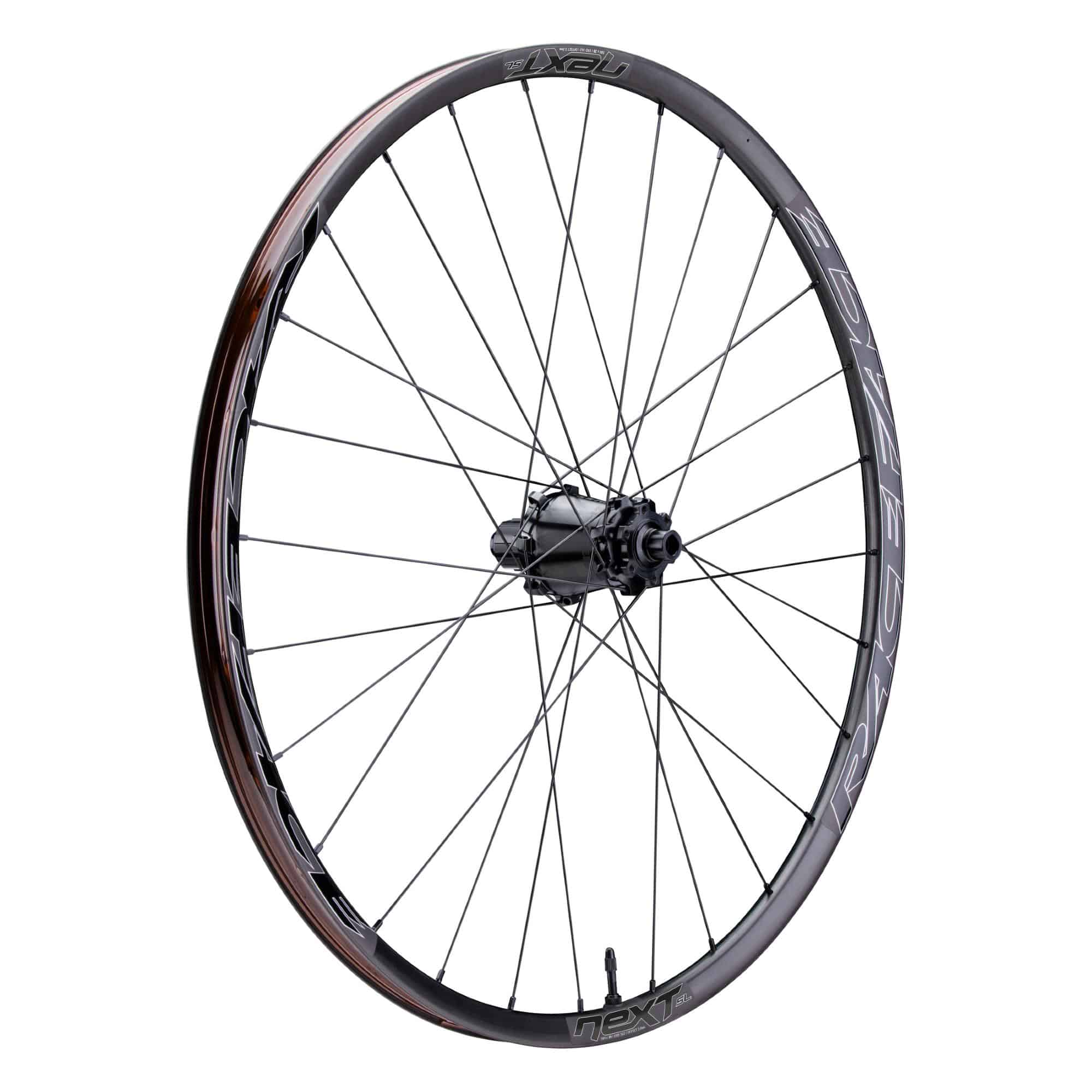 Race Face Next SL 26mm carbon fiber MTB wheel with Vault hub, tubeless-ready, featuring lightweight, high-performance mountain biking components.