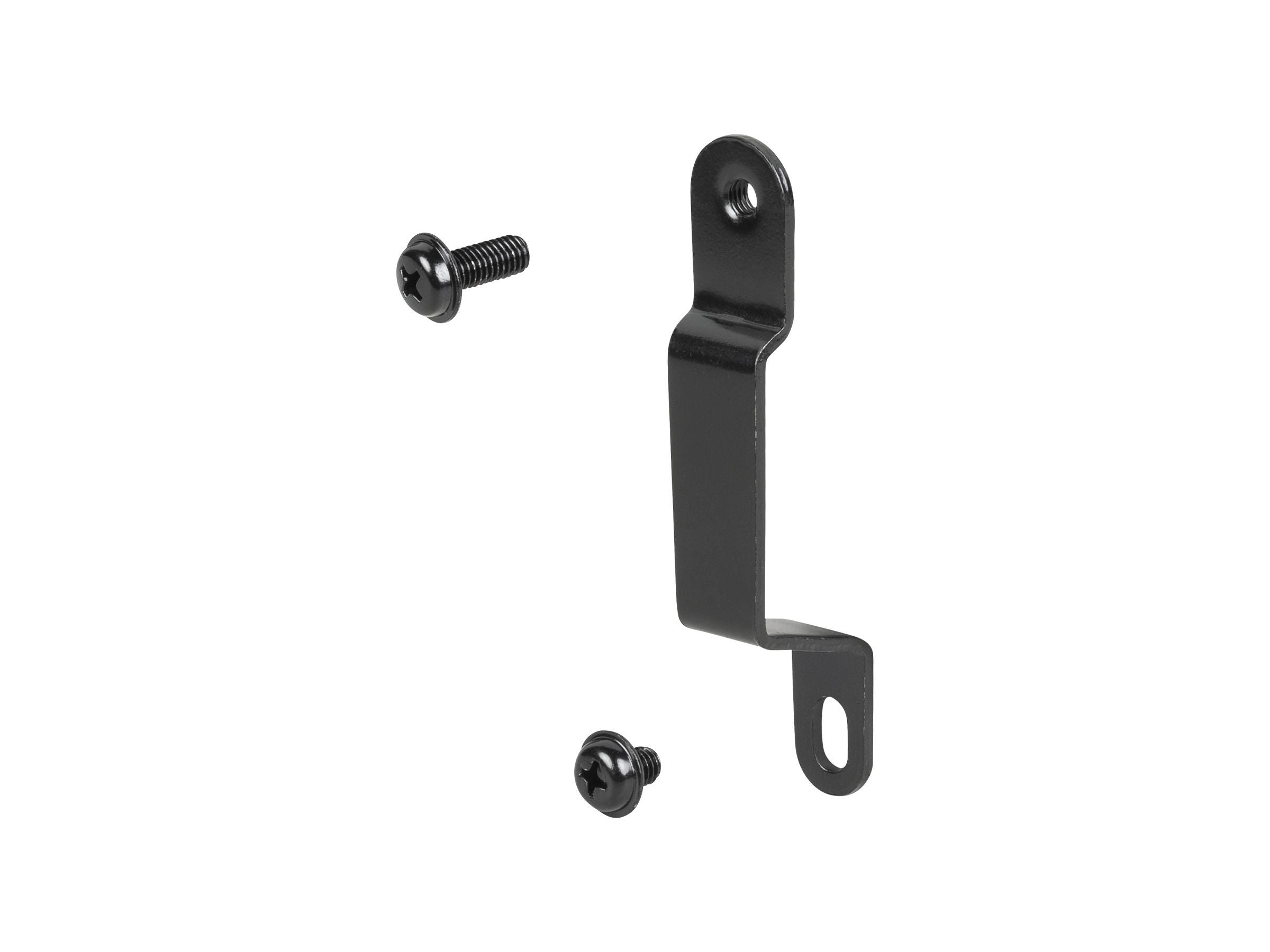 Trek 71mm black chainstay bracket, durable bike frame reinforcement component with mounting holes for bike components.