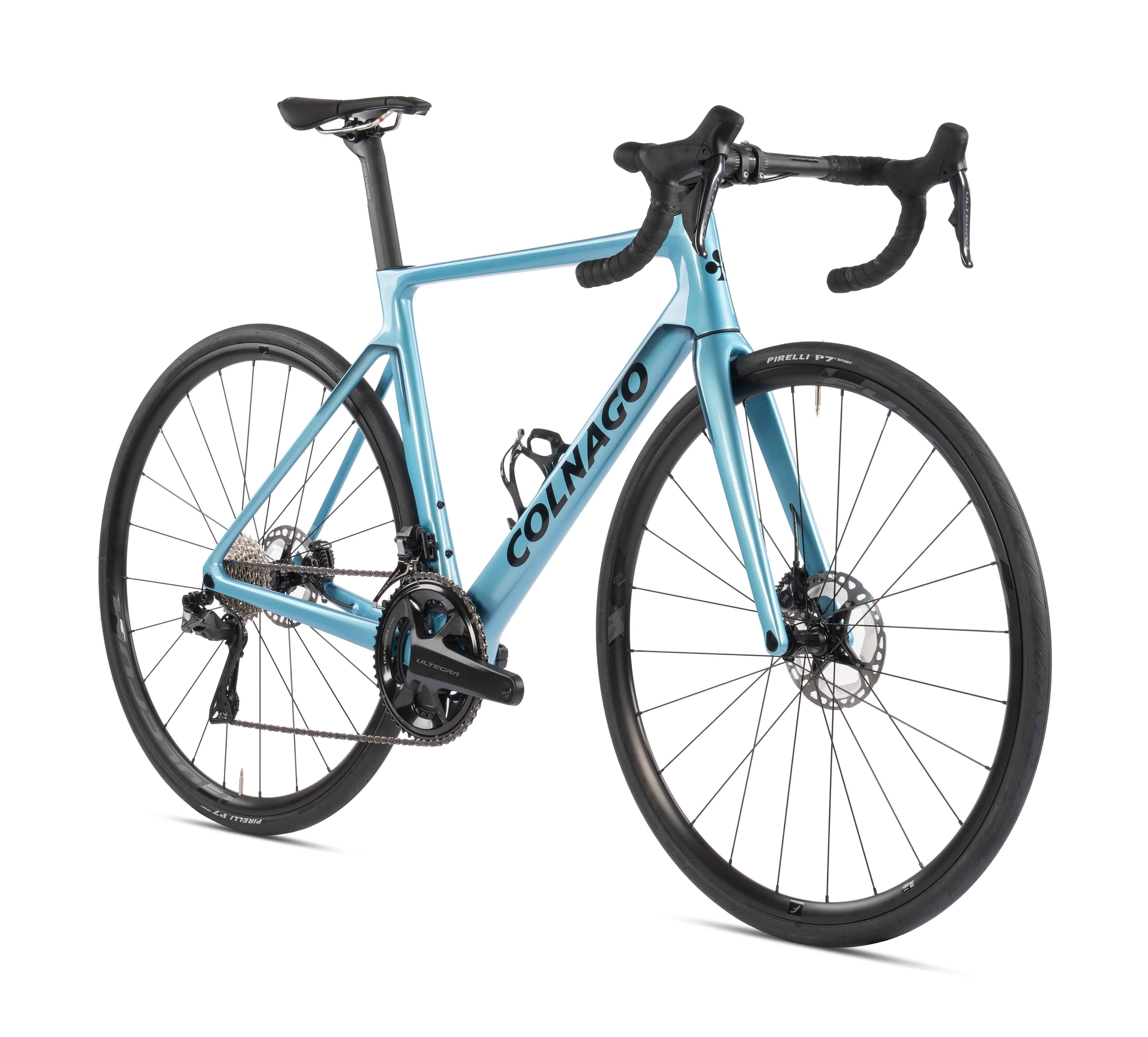 Colnago V4 Disc 2025 Road Bike with Ultegra Di2 components, showcasing sleek frame, disc brakes, and high-performance design.