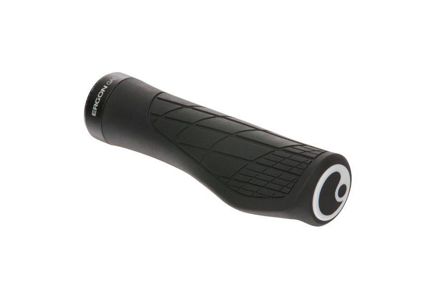 Ergon GA3 ergonomic bike grips with aluminium clamps, designed for comfort and control on cycling components.