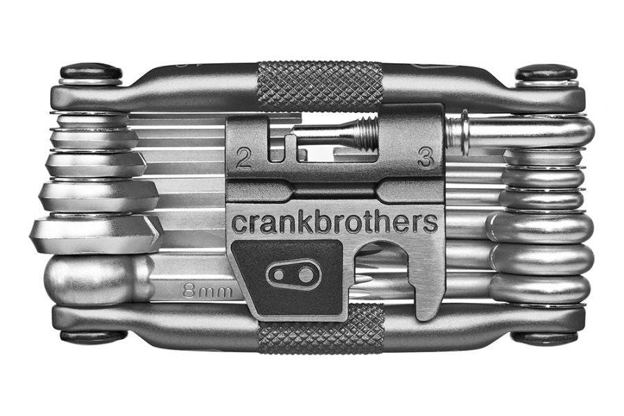 Crank Brothers Multi 19 bike tool with chain breaker and hex wrenches, compact workshop multi-tool for bike repairs.
