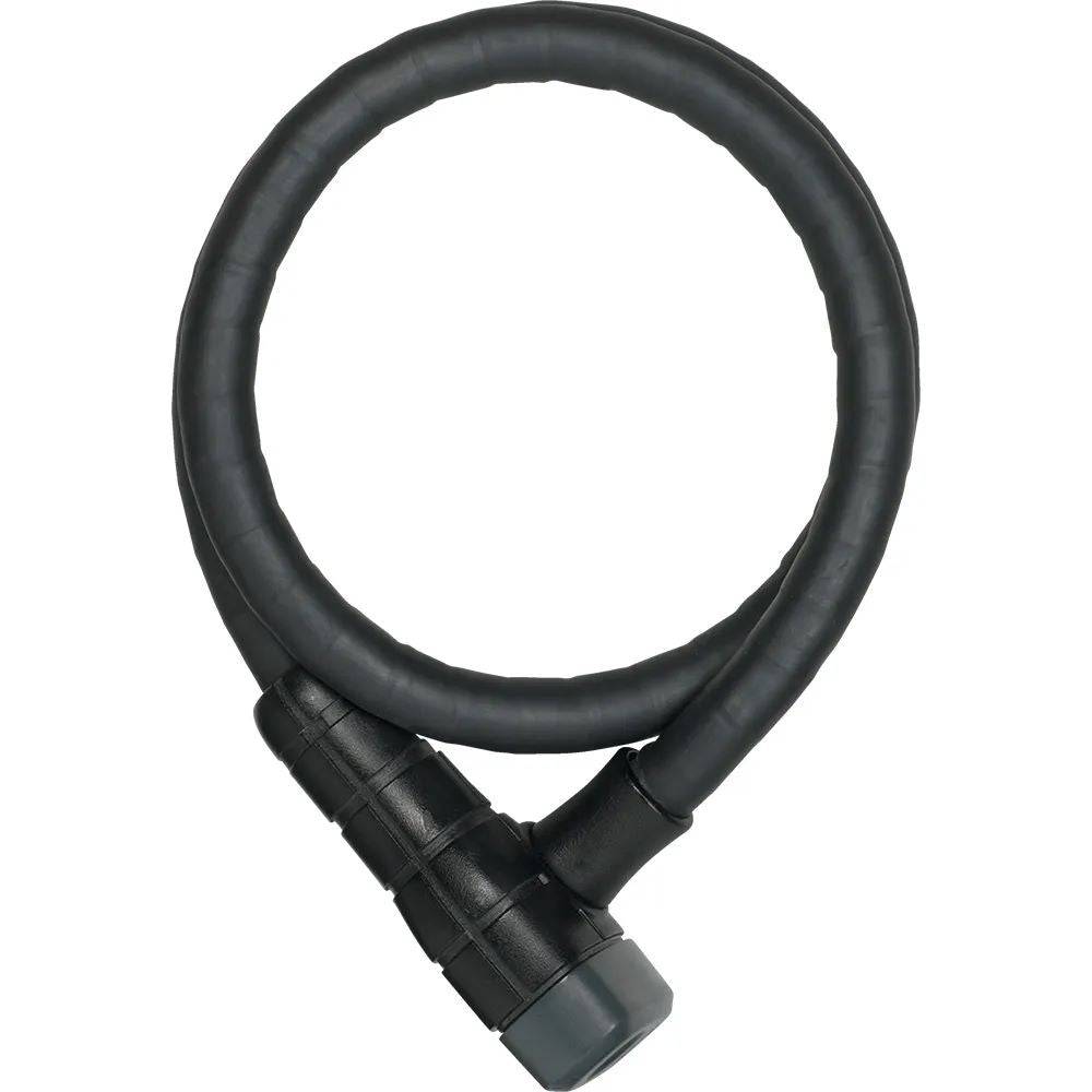 ABUS Steel-O-Flex 6615K/85/15 BK SCMU microflex bike lock with snap cage bracket, showing the coiled steel lock and mounting accessory